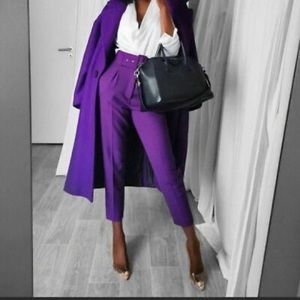 Zara high waisted with belt suit trouser NWT light blue purple red fuchsia